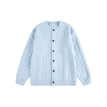 Simple Cable Knit Button Down Loose Cardigan