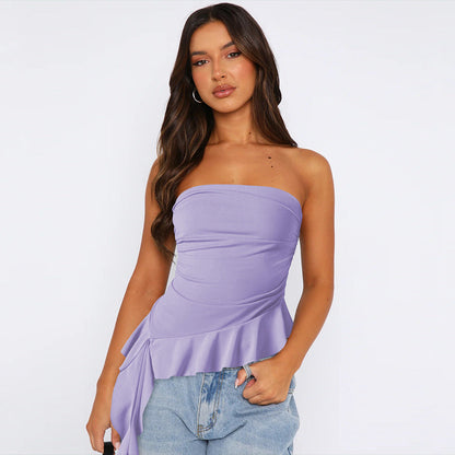 Solid Sexy Flounce Strapless Slim Top