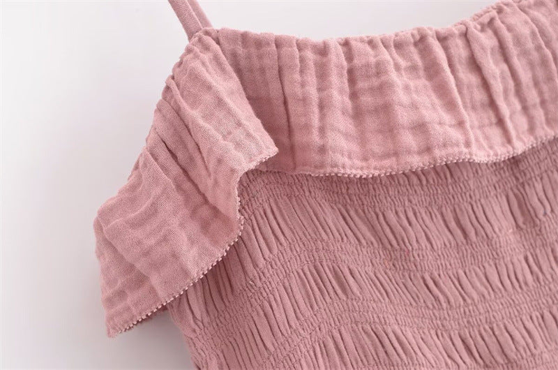 Casual Pleated Spaghetti Strap Ruffle Maxi Dress