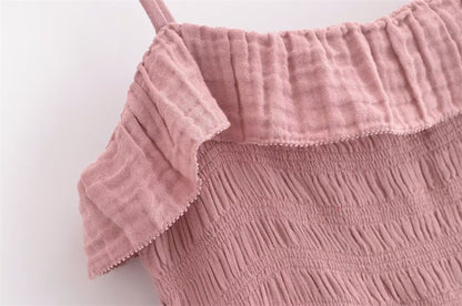 Casual Pleated Spaghetti Strap Ruffle Maxi Dress