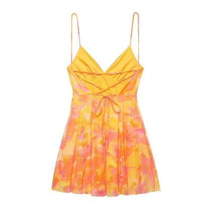 Sexy Backless Print String Mini Dresses