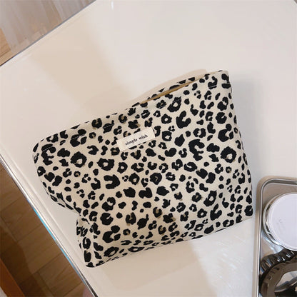 Vintage Leopard Print Canvas Makeup Bag