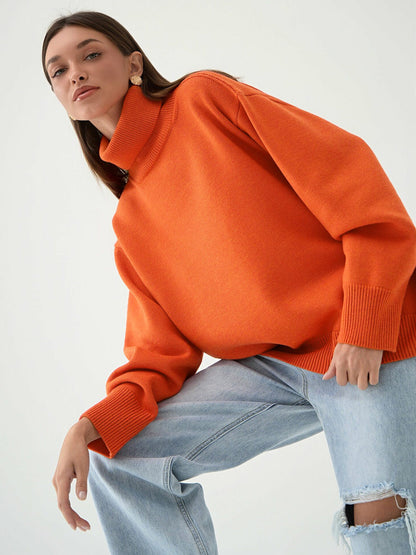 High Collar Loose Solid Color Sweater