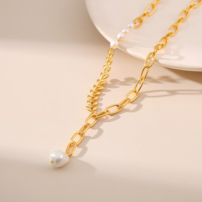 Pearl Wheat Bead Chain Splicing Necklace