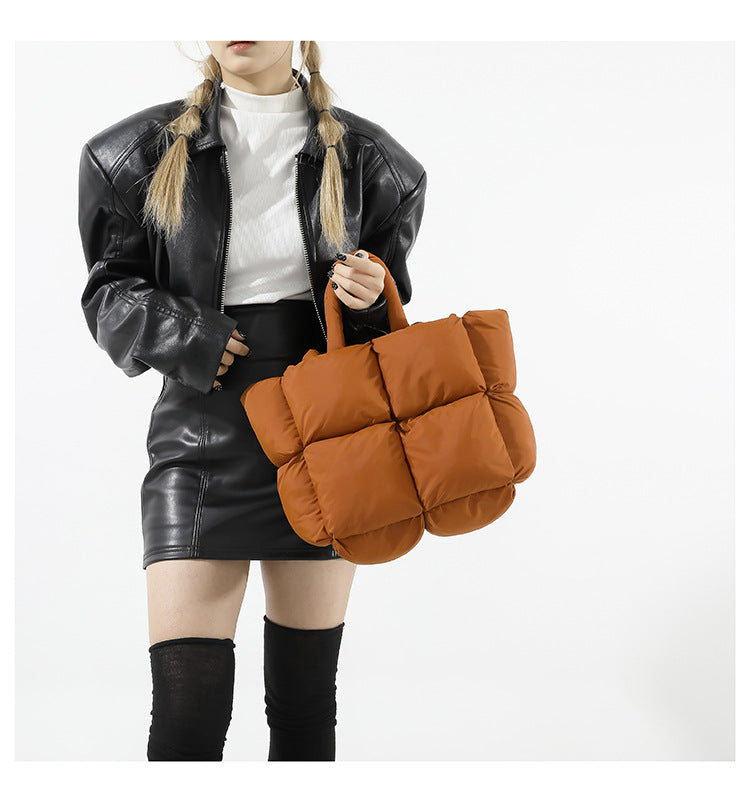 Simple Puffer Tote Bag Solid Color Soft Handbag