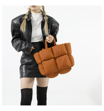 Simple Puffer Tote Bag Solid Color Soft Handbag