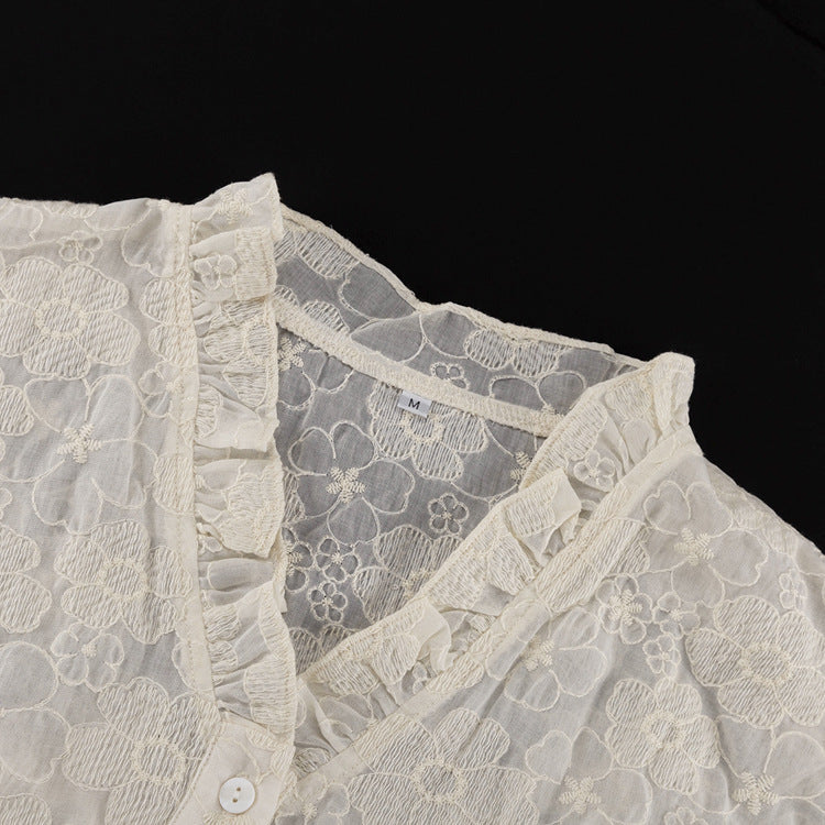 Flower Jacquard Lantern Sleeves Sweet Mini Dress