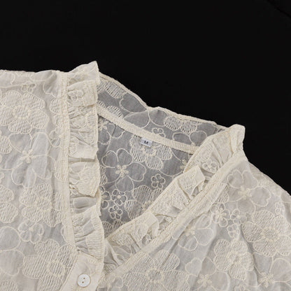 Flower Jacquard Lantern Sleeves Sweet Mini Dress