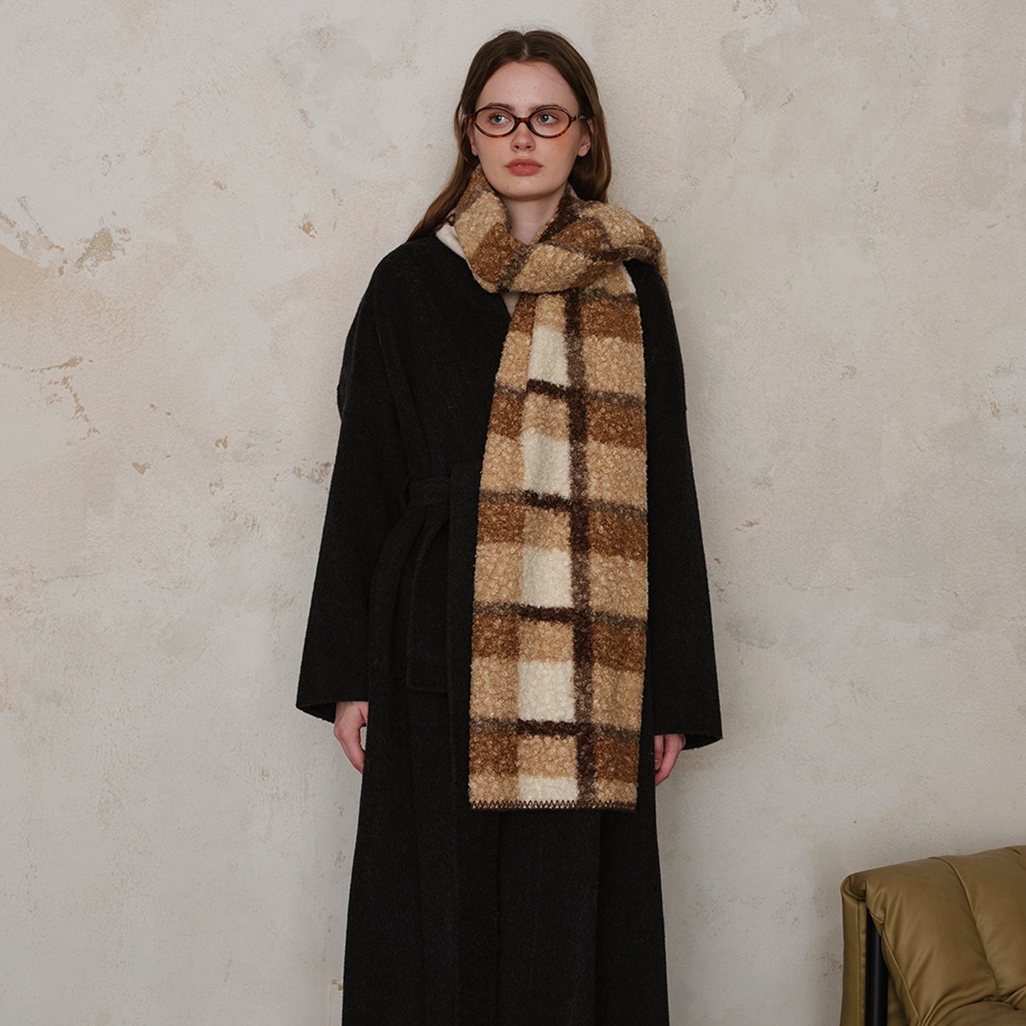 Plaid Color Block Teddy Fleece Soft Scarve