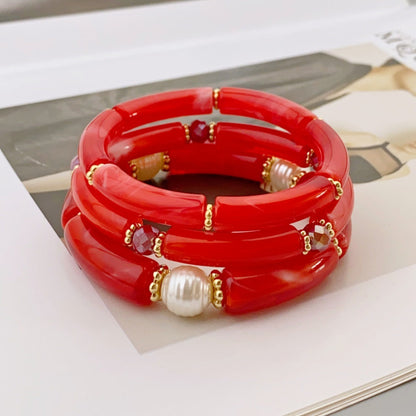 3 Pcs Minimalist Layered Acrylic Bead Bracelets