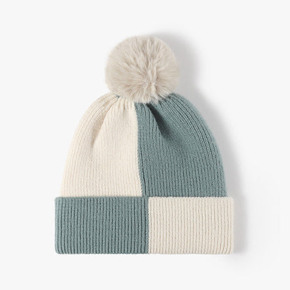 Contrast Color Padded Daily Knit Pom Beanie