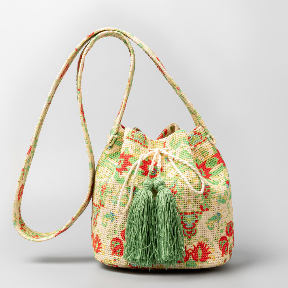 Vintage Print Bucket Shoulder Bags