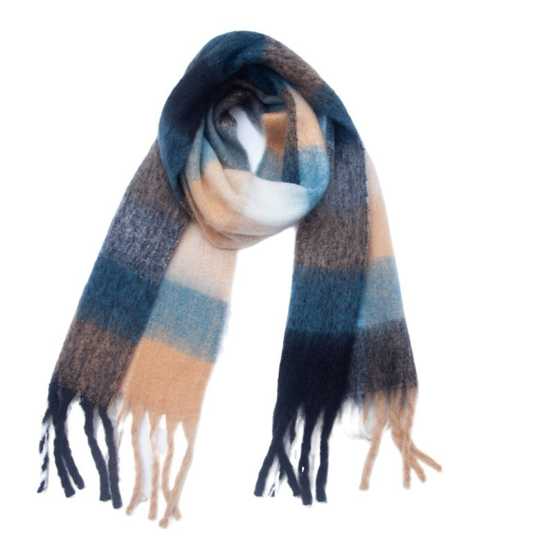 Contrast Color Plaid Tassel Scarves