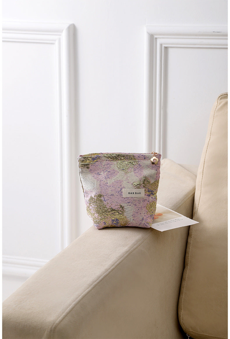 Vintage Floral Jacquard Portable Cosmetic Bag