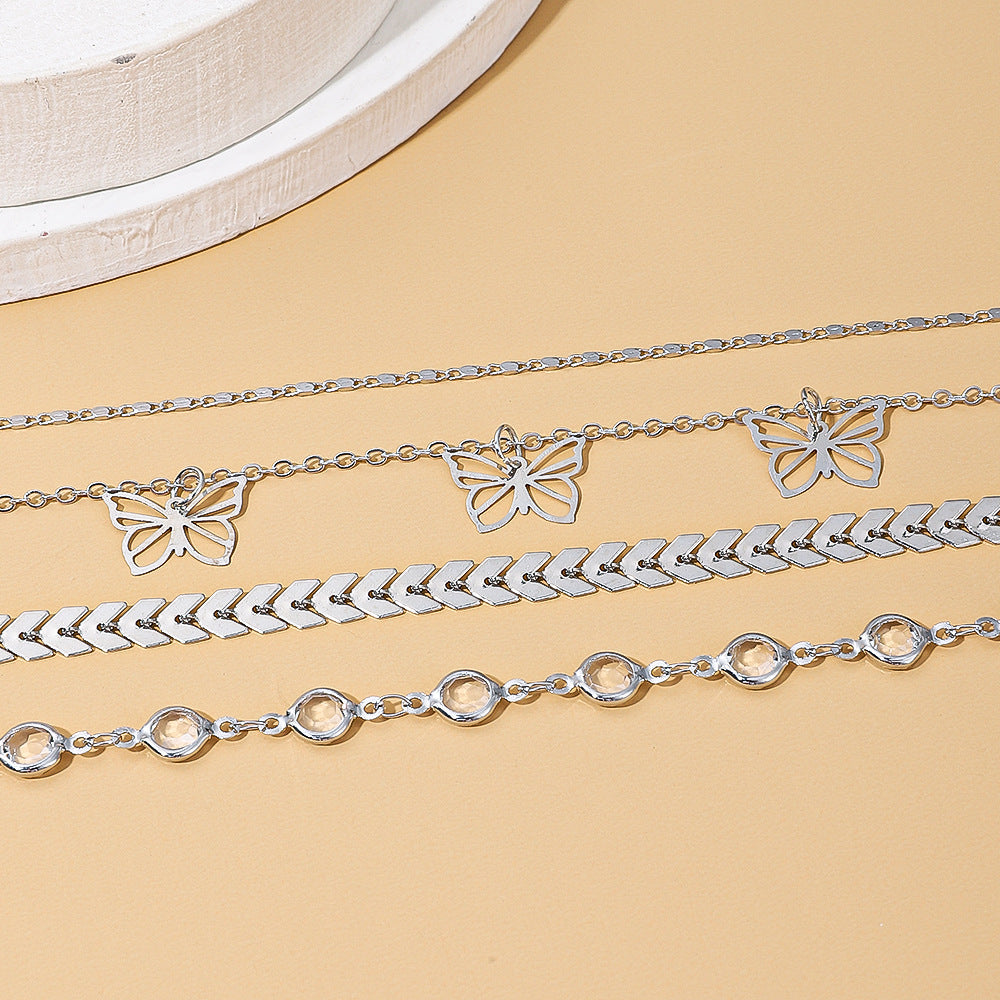 Hellow Out Butterfly Rhinestones Anklet