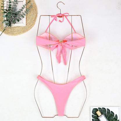 Solid Color Strapless Triangle Bikini Swimwear