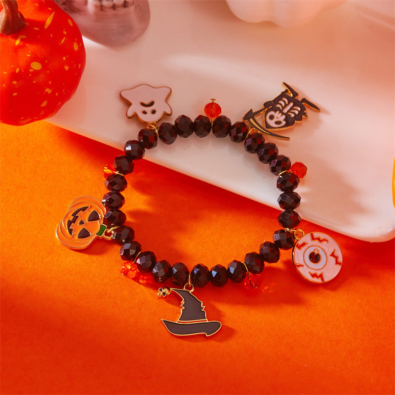 Spooky Ghost Pumpkin Spider Charm Halloween Bracelet