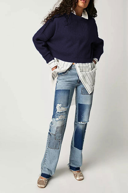 Solid Color Round Neck Simple Sweater