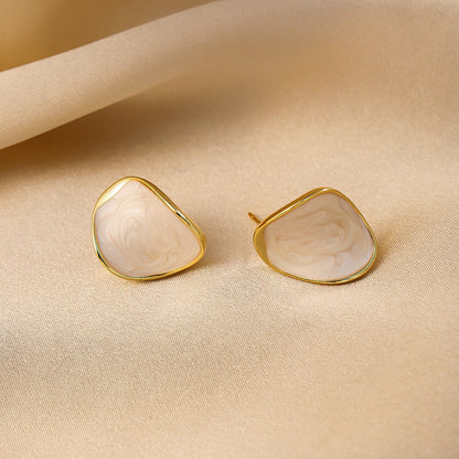 Elegant Gold Irregular Enamel Stud Earrings