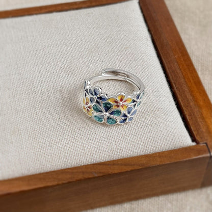 Flower Enamel Drip Glaze Open Ring