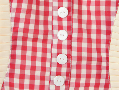 Sweet Halter Sleeveless Plaid Midi Dress