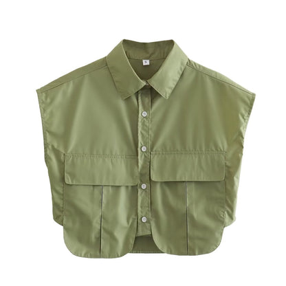 Pockets Irregular Lapel Sleeveless Shirts