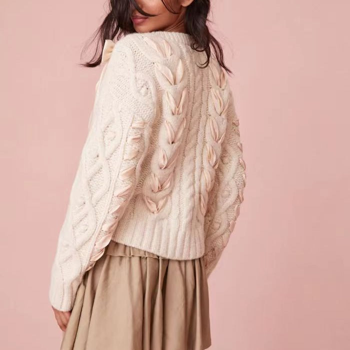 Bows Sweet Twist Round Neck Sweater