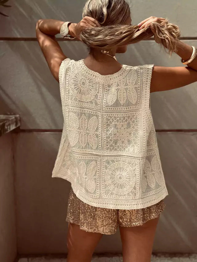 Elegant V-Neck Embroidered Vest Top