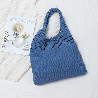 2+ Solid Color Simple Hollow Out Knit Shoulder Bag