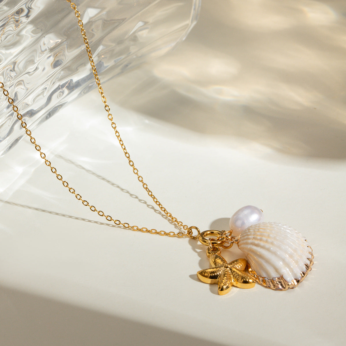 Pearl Starfish Shell Pendant Necklace