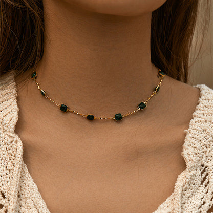Bohemian Emerald Small Square Choker Necklace