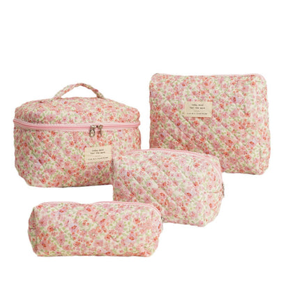 Cute Flower Printed Quilted Cosmetic Bag