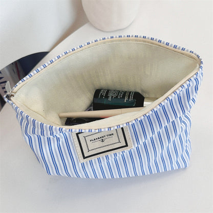 Striped Color Block Portable  Make Up Bag