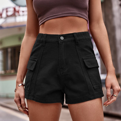 Cargo Mid Waist Denim Shorts
