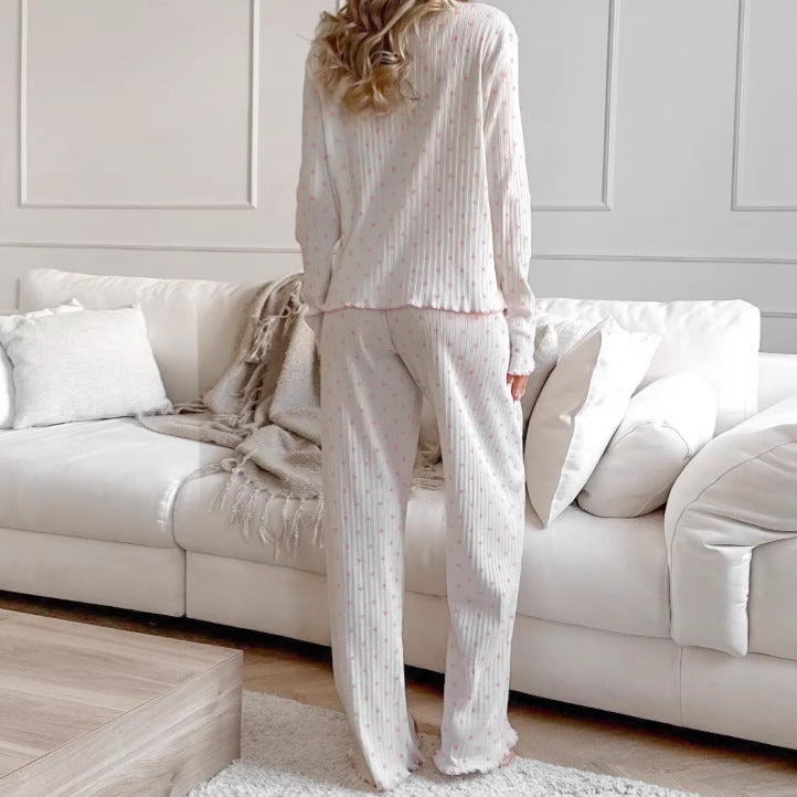 Knit Heart Print Lounge Pajamas Set