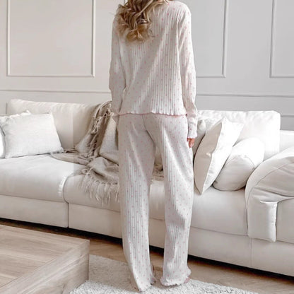 Knit Heart Print Lounge Pajamas Set