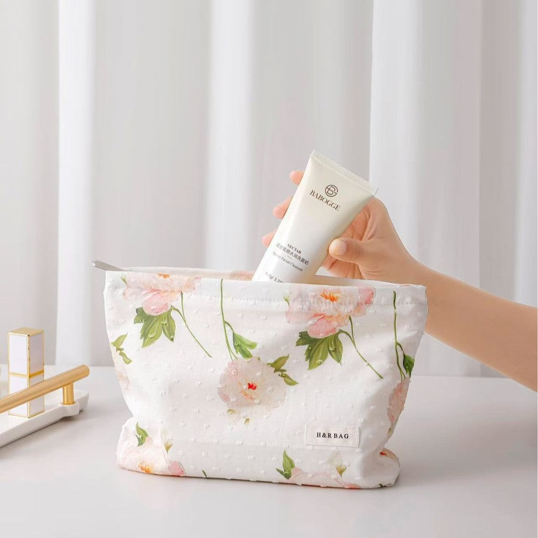 Elegant Floral Print Travel Cosmetic Pouch