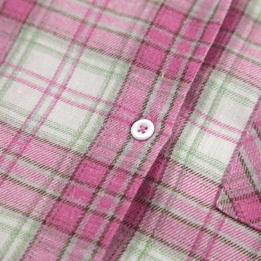 Plaid Long Sleeve Shirt and Pants Sets