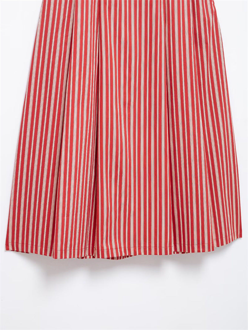 Sexy Striped Sleeveless Top A-Line Skirt Set