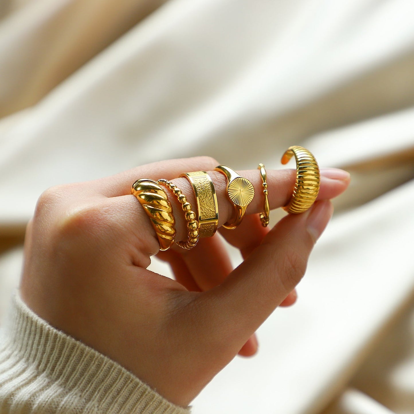 Gold Irregular Simple Wide Rings