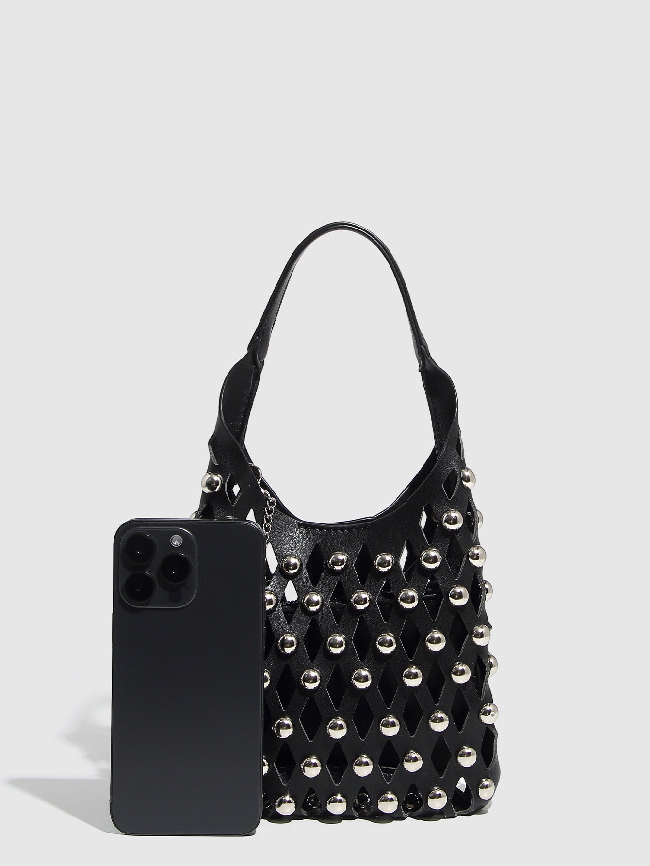 Hollow Out Rivet Chain Shoulder Bucket Bag