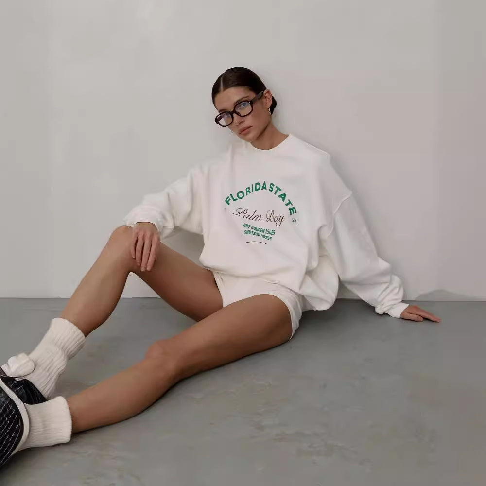 Vintage Print Loose Sport Hoodie