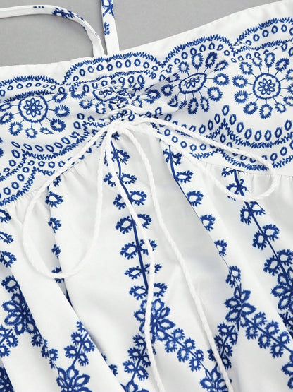 Print Halter Print String Midi Dress