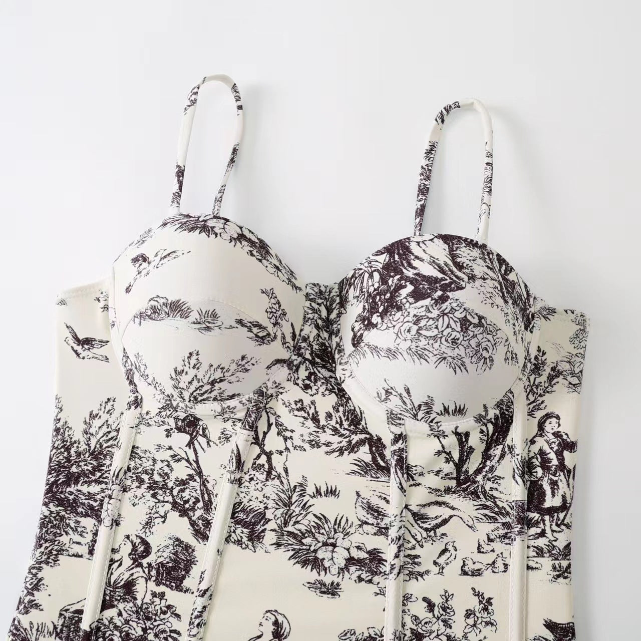 Vintage Print Slim Fit Swimwear with Cover Dress