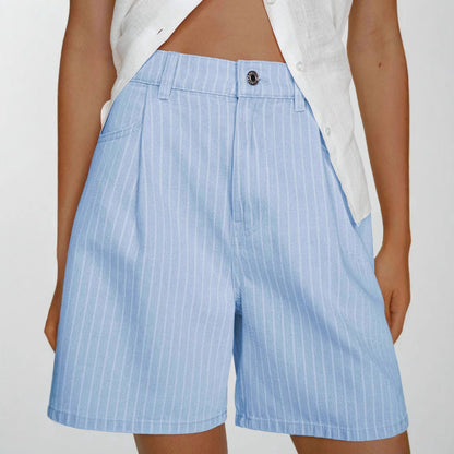 Striped High Waist Oversized Casual Shorts