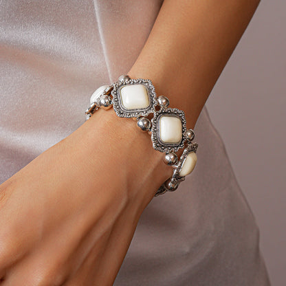 Diamond-Shaped Beaded Bangle Stretch Bracelet