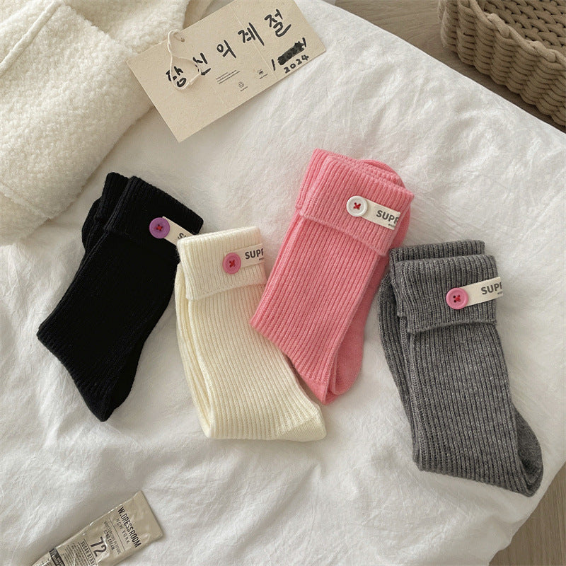Candy Color Button Sweet Simple Socks