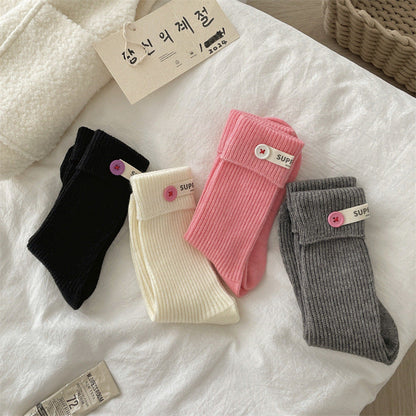 Candy Color Button Sweet Simple Socks