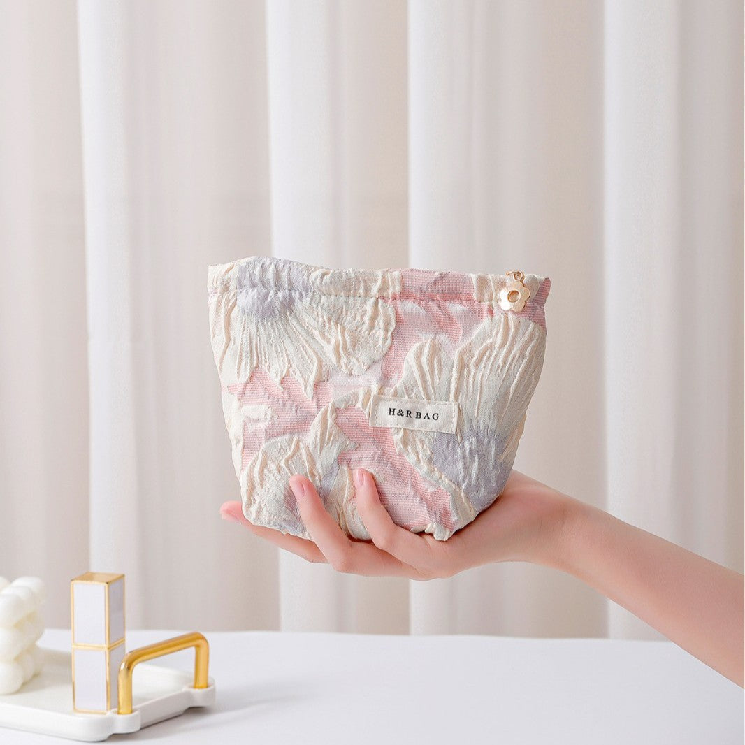 Elegant Embossed Floral Portable Makeup Bag