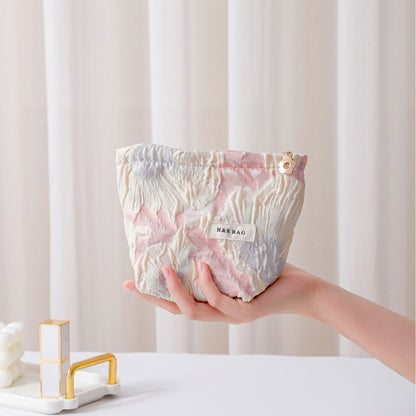 Elegant Embossed Floral Portable Makeup Bag